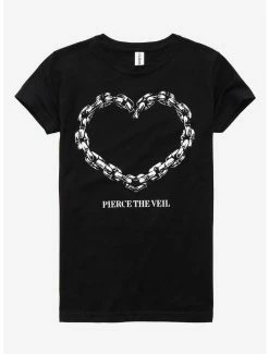 Wholesale 😉 Pierce The Veil Chain Heart Boyfriend Fit 👧 Girls T-Shirt 🧨