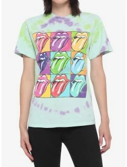 Cheapest 🛒 The Rolling Stones Distressed Pop Art Grid Tie-Dye 👧 Girls T-Shirt 🌟