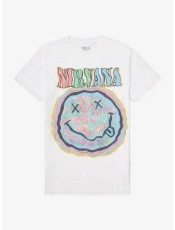 Outlet 🤩 Nirvana Pastel Colored Smile Logo Boyfriend Fit 👧 Girls T-Shirt 🔔