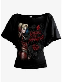 Best Pirce โ DC Comics Harley Quinn Embrace Madness Boat Neck Bat Sleeve Top ๐ฅ
