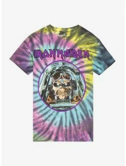 Discount 🎉 Iron Maiden Aces High Boyfriend Fit 👧 Girls Tie-Dye T-Shirt 🔔