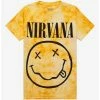 Outlet 👏 Nirvana Smile Yellow Tie-Dye Boyfriend Fit 👧 Girls T-Shirt 👏 -Cheap Music Tees Store 18409277 hi