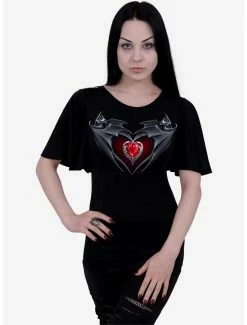 Buy 👏 Bat's Heart Boat Neck Bat Sleeve Top Black ✨ -Cheap Music Tees Store 18603578 av1