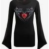 Brand new 🌟 Bat's Heart V Neck Goth Long Sleeve Top Black 🤩 -Cheap Music Tees Store 18603589 hi