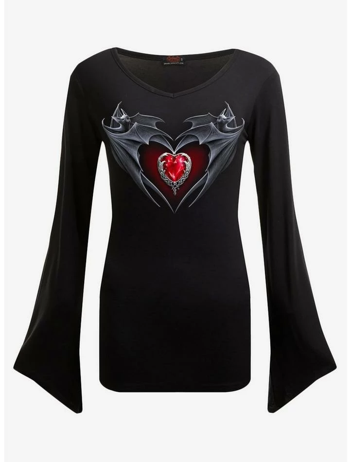 Brand new ๐ Bat's Heart V Neck Goth Long Sleeve Top Black ๐คฉ 3 Brand new ๐ Bat's Heart V Neck Goth Long Sleeve Top Black ๐คฉ