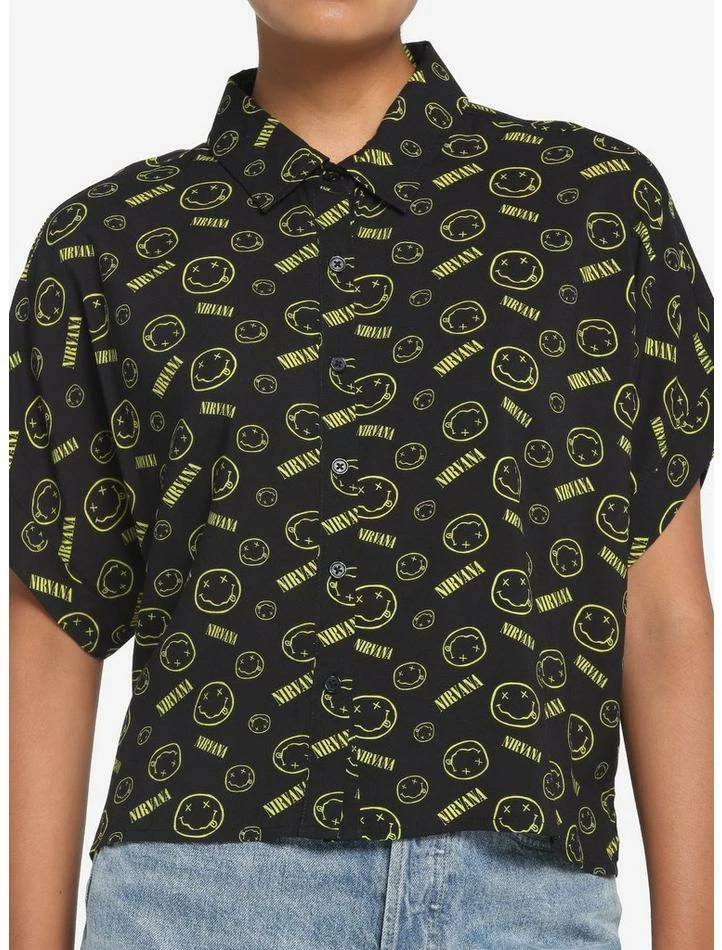 Outlet ๐ Nirvana Logo Boxy ๐ง Girls Crop Woven Button-Up ๐ 3 Outlet ๐ Nirvana Logo Boxy ๐ง Girls Crop Woven Button-Up ๐