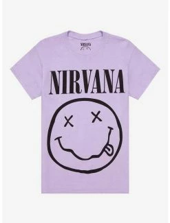 Wholesale 🔔 Nirvana Pastel Purple Smile Boyfriend Fit 👧 Girls T-Shirt ⭐
