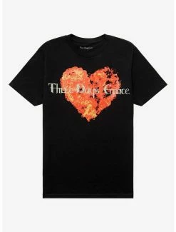 Best Pirce ⭐ Three Days Grace Heart Flame Boyfriend Fit T-Shirt ✔️
