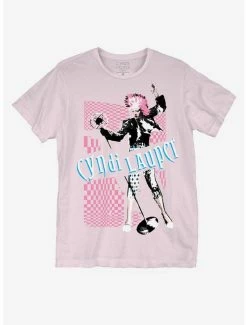 Hot Sale 🔔 Cyndi Lauper Pink Checkered Boyfriend Fit 👧 Girls T-Shirt ⌛