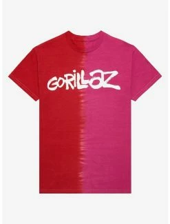 Cheap 🎉 Gorillaz Pink & Red Split Wash T-Shirt 💯