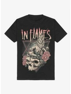 Cheap 🎁 In Flames Prayer Skull Boyfriend Fit 👧 Girls T-Shirt 😍