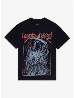 Discount ❤️ Lamb Of God Reaper Feathers Boyfriend Fit 👧 Girls T-Shirt 🧨